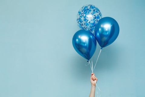 Blue latex and confetti balloons