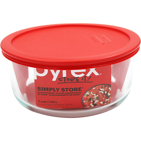Pyrex (7 Cup) Glass Round Simply Store Food Container w/ Red Storage Lid