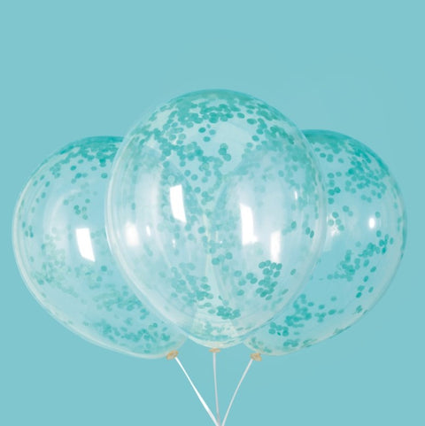 Clear Latex Balloons with Caribbean Teal Confetti