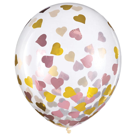12” Latex Confetti Balloons - Pink/Gold Heart