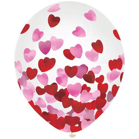 12”  Latex Confetti Balloons - Red and Pink Heart
