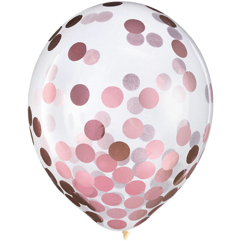 Latex Balloons w/ Confetti, 12" -New Pink Foil
