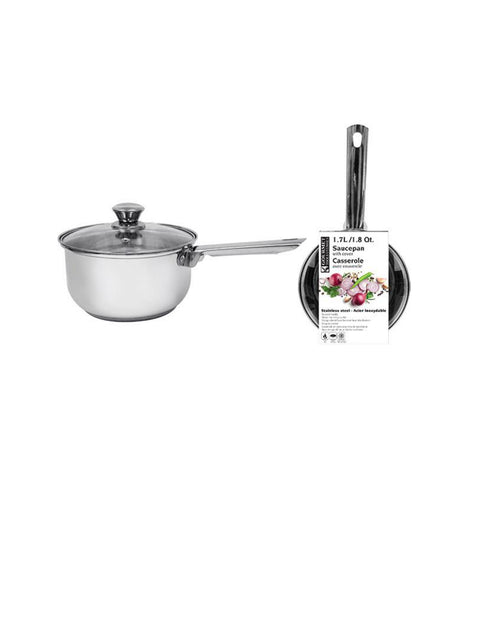 Stainless Steel Sauce Pan with Glass Lid 1.7L/1.8Qt