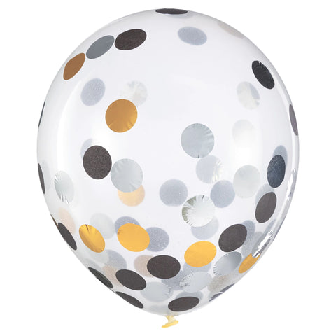 12” Latex Confetti Balloons - Silver/Gold mix