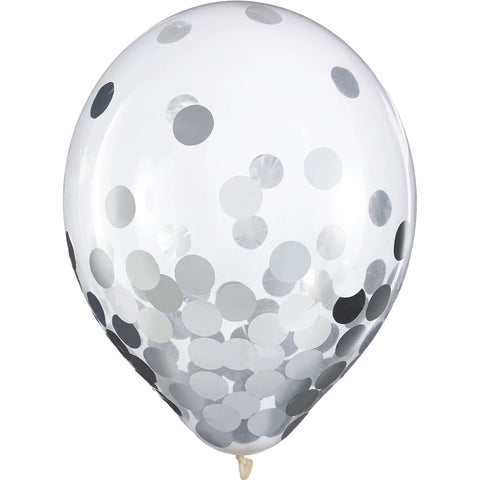12” Latex Confetti Balloon - Silver
